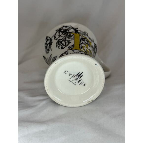 Monogram Letter Initial E mug Cypress Home Yellow, Black Roses BoHo - Picture 5 of 8